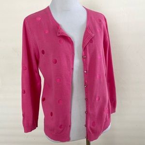 VINTAGE DEFINITE VIEW Knit CARDIGAN SWEATER PINK 3/4 SLEEVE COTTON LARGE